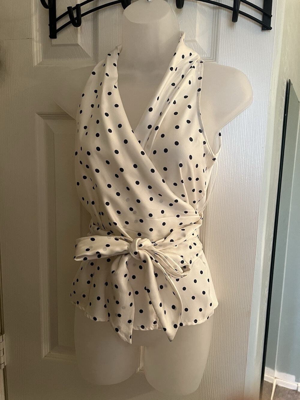 Max Mara Silk Wrap Polka Dot Top Blue And White 44 Us 10